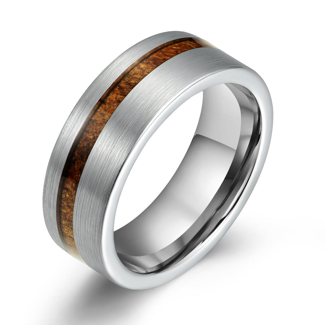 Silver Tungsten Koa Wood Inlay Men's Wedding Band - Rings By Pristine