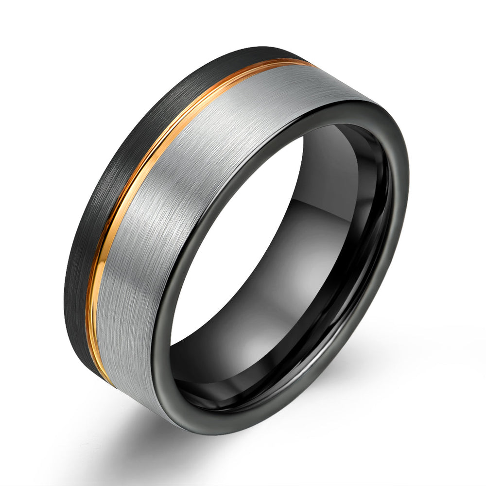 Three Tone Tungsten Men's Wedding Band 8MM - Rings By Pristine