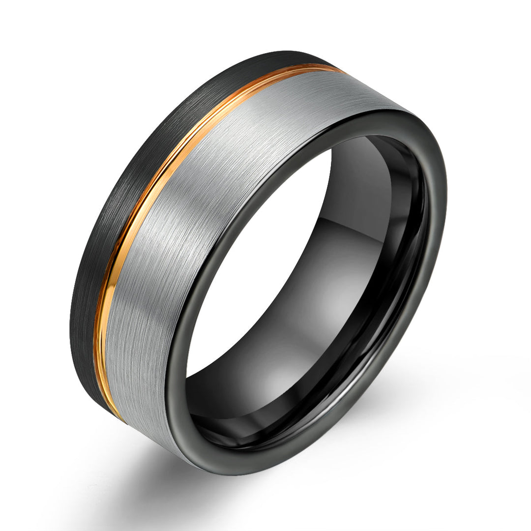 Three Tone Tungsten Men's Wedding Band 8MM - Rings By Pristine