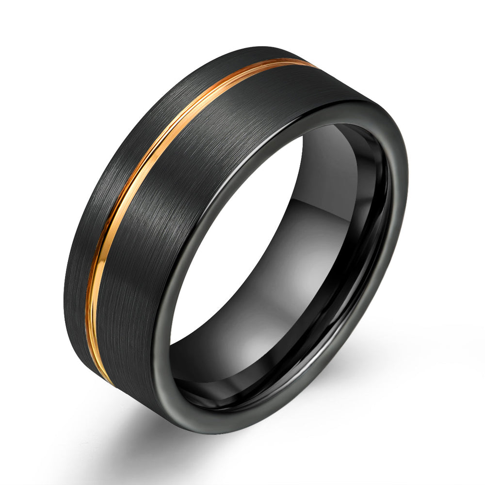 Tungsten Yellow Inlay Men's Wedding Band 8MM - Rings By Pristine
