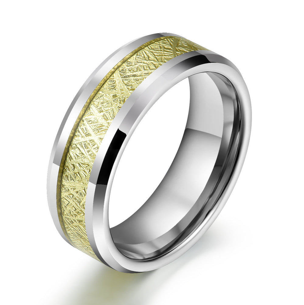 Silver Tungsten Gold Foil Men's Wedding Band 8MM - Rings By Pristine