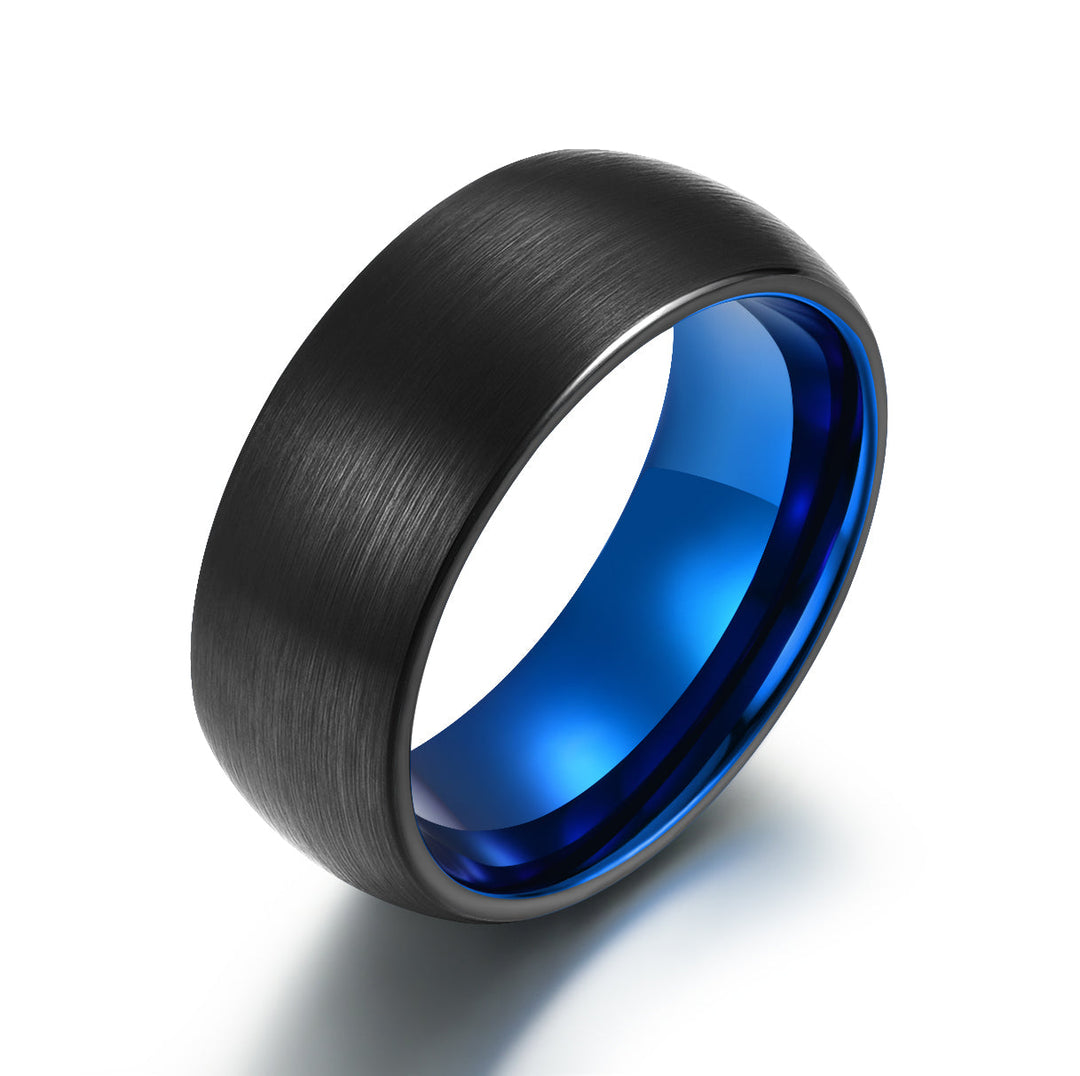Black Tungsten Blue Inlay Pristine Passion Men's Wedding Band 8MM - Rings By Pristine