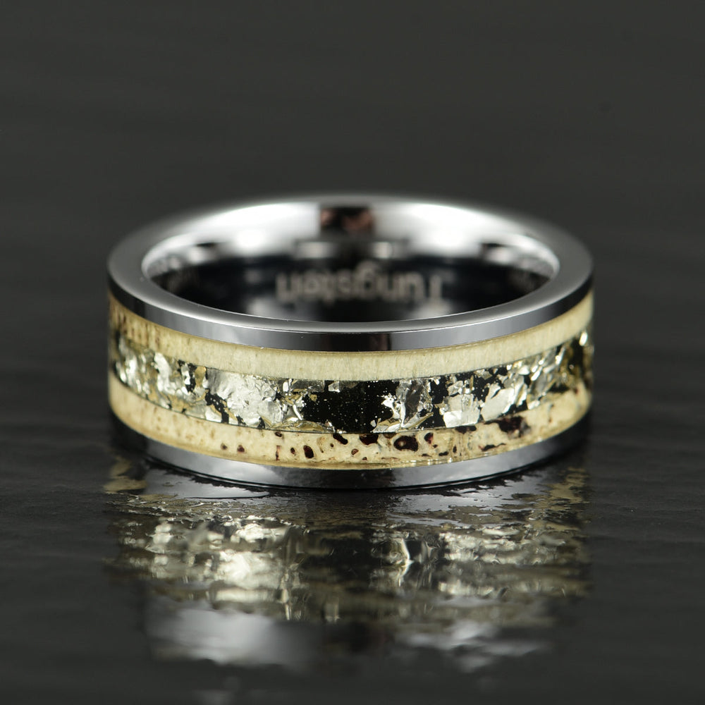 Tungsten Antler Gold Foil Men's Wedding Band 8MM