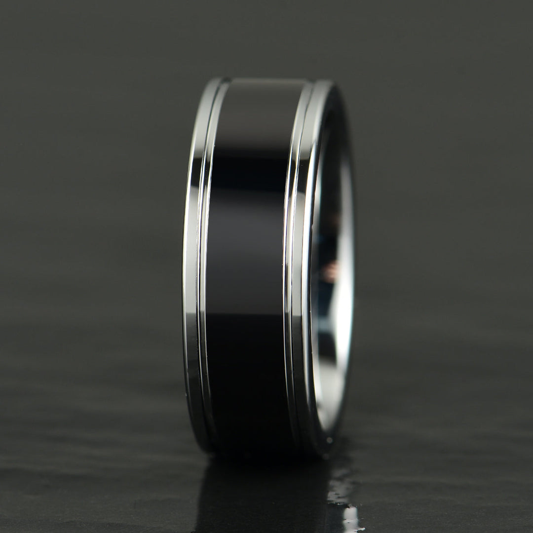 Black Glossy Tungsten Men's Wedding Band 8MM - Rings By Pristine