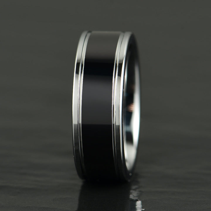 Black Glossy Tungsten Men's Wedding Band 8MM - Rings By Pristine