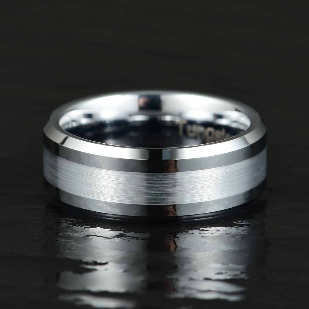 Silver Tungsten Brushed Men's Wedding Band 8MM - Rings By Pristine