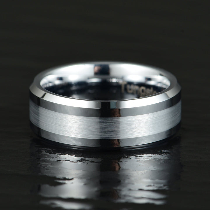 Silver Tungsten Brushed Men's Wedding Band 8MM - Rings By Pristine