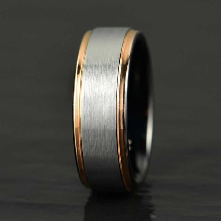 Two Tone Tungsten Men's Wedding Band 8MM - Rings By Pristine