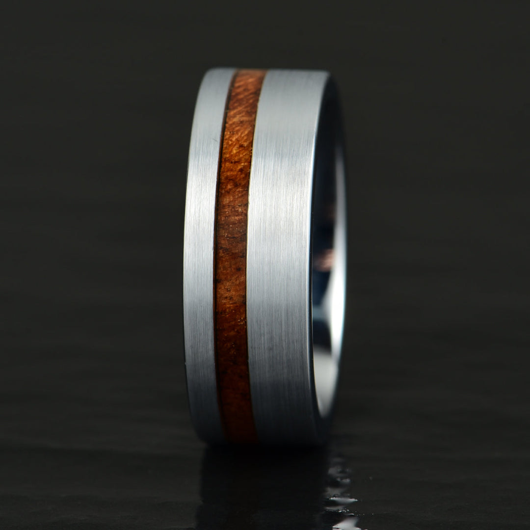 Silver Tungsten Koa Wood Inlay Men's Wedding Band - Rings By Pristine