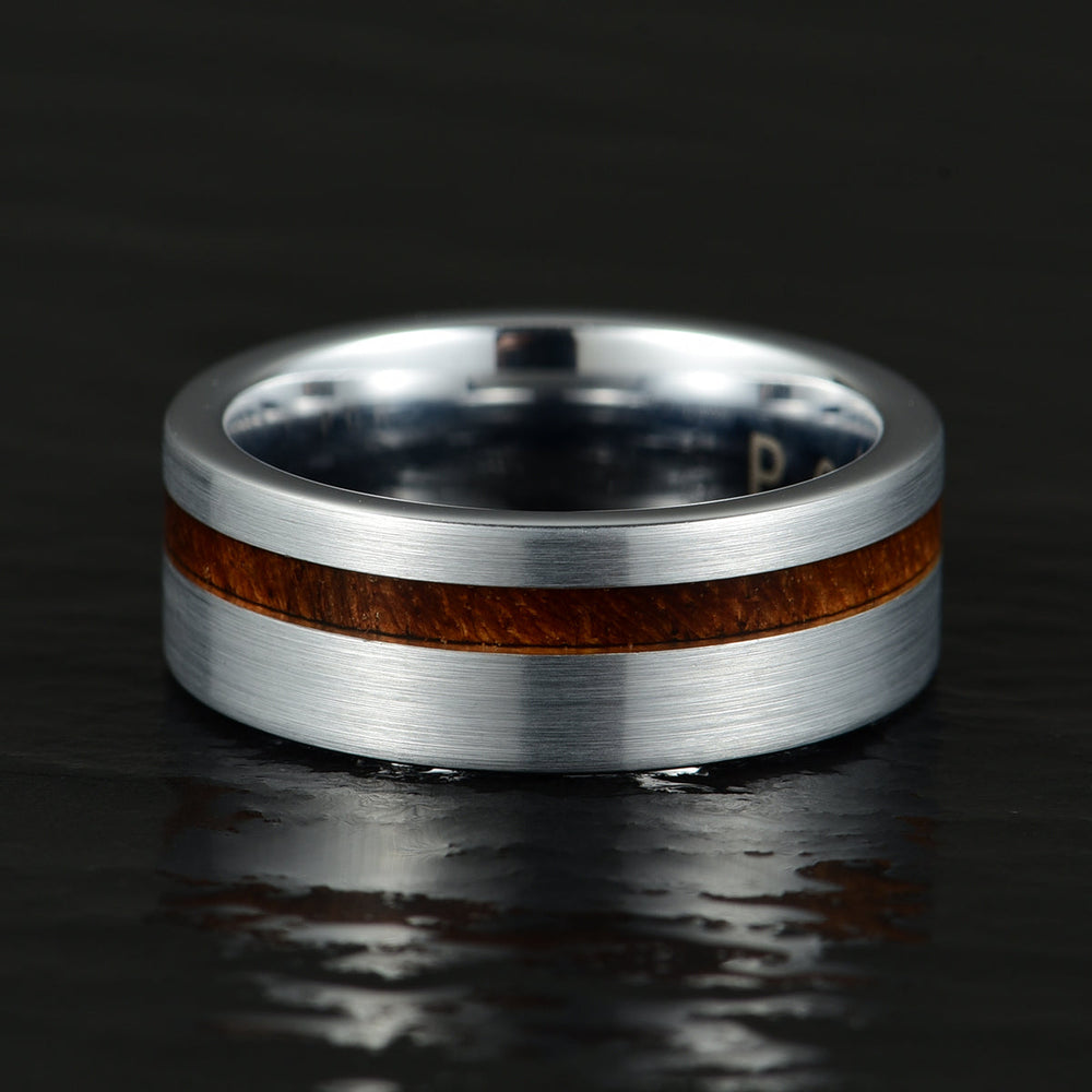 Silver Tungsten Koa Wood Inlay Men's Wedding Band - Rings By Pristine