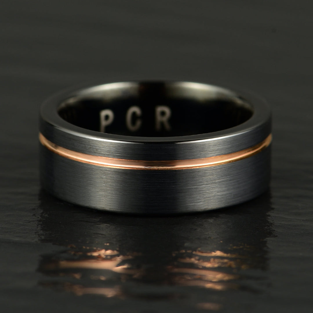 Tungsten Yellow Inlay Men's Wedding Band 8MM - Rings By Pristine