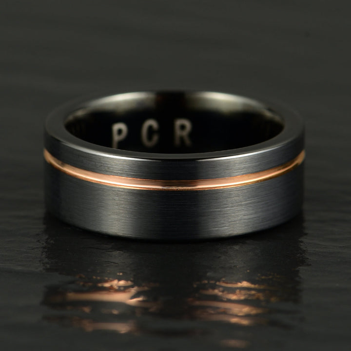 Tungsten Yellow Inlay Men's Wedding Band 8MM - Rings By Pristine