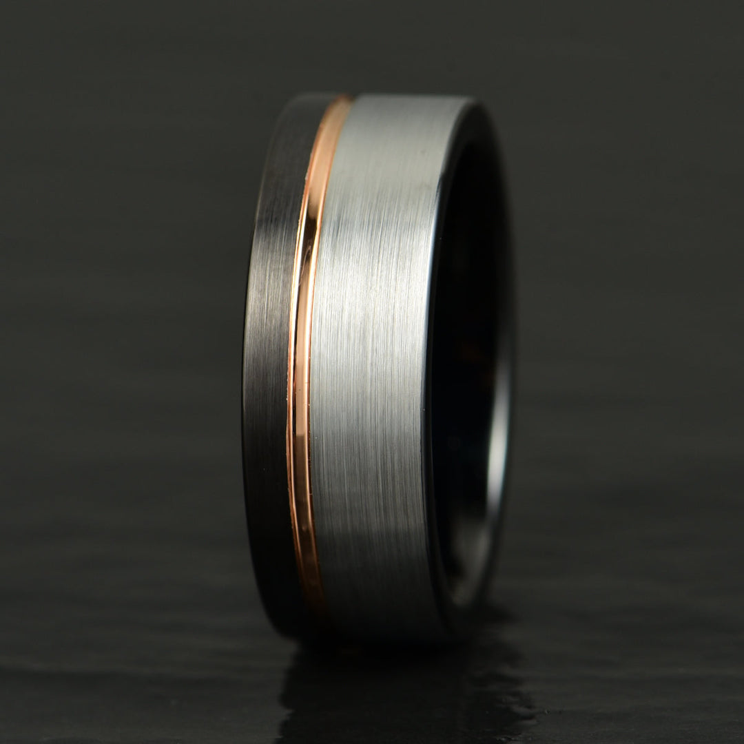 Three Tone Tungsten Men's Wedding Band 8MM - Rings By Pristine