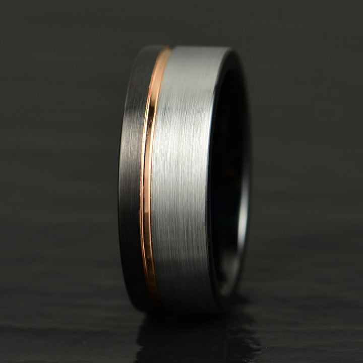 Three Tone Tungsten Men's Wedding Band 8MM - Rings By Pristine