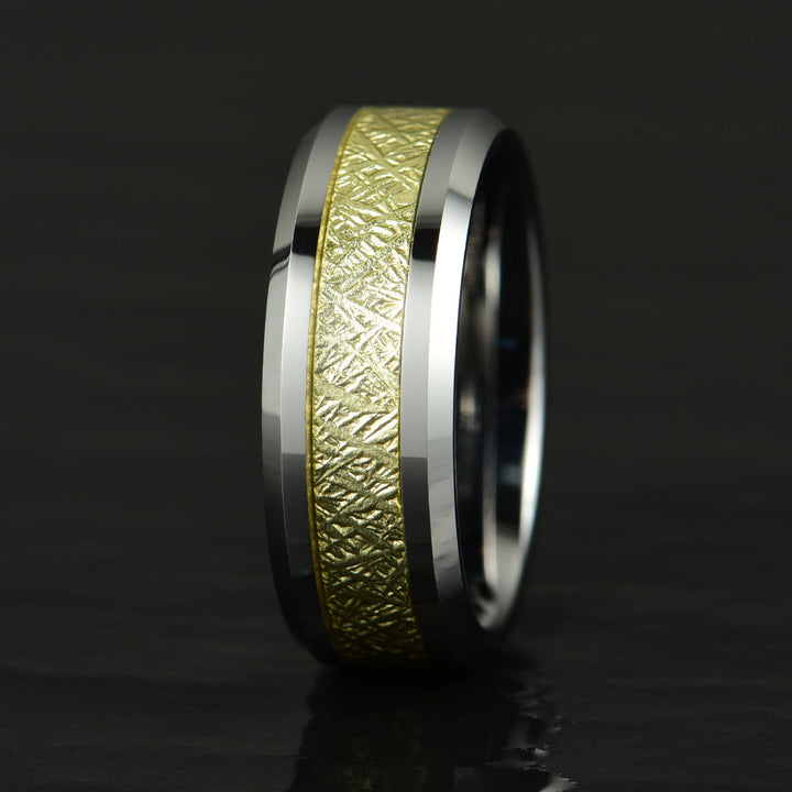 Silver Tungsten Gold Foil Men's Wedding Band 8MM - Rings By Pristine