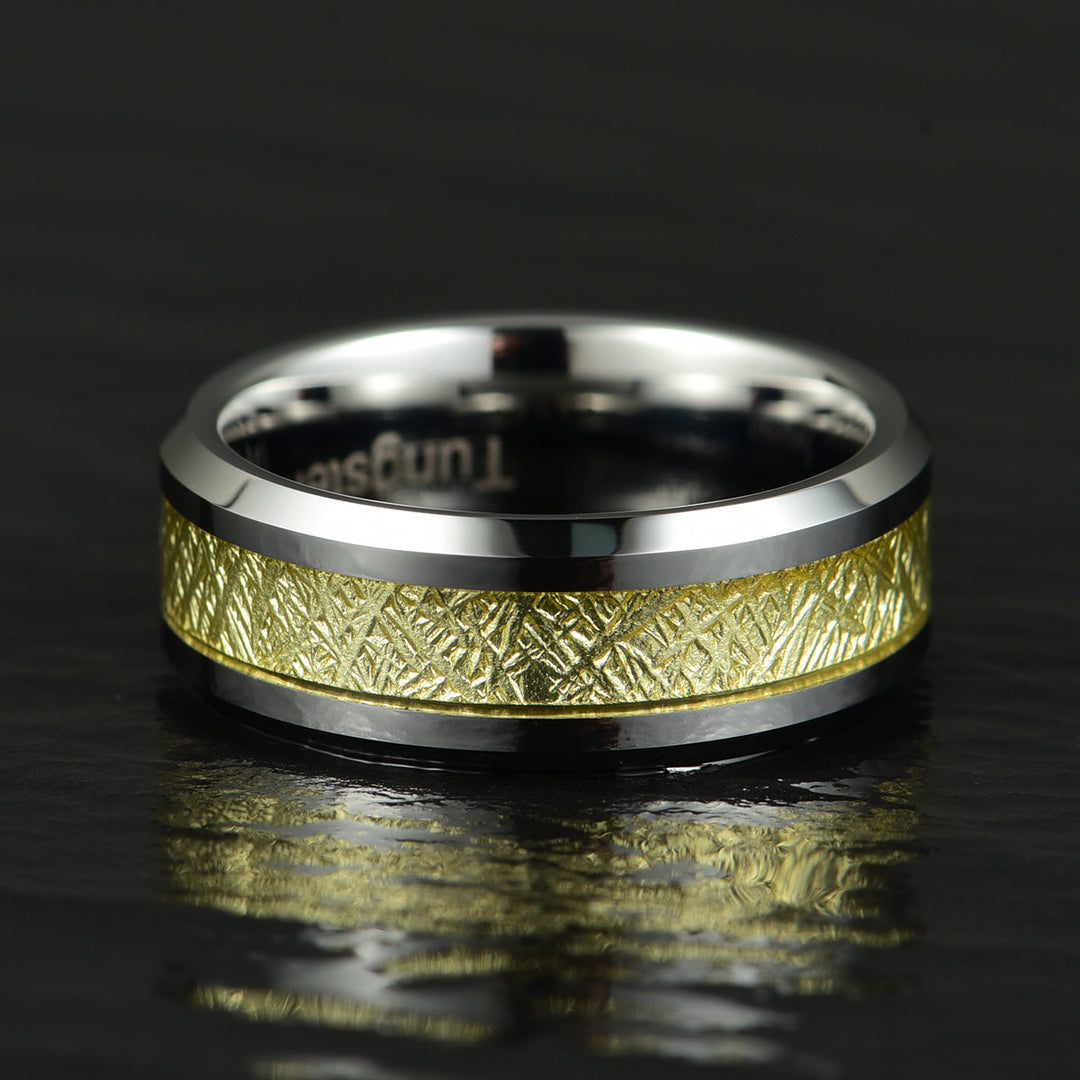 Silver Tungsten Gold Foil Men's Wedding Band 8MM - Rings By Pristine