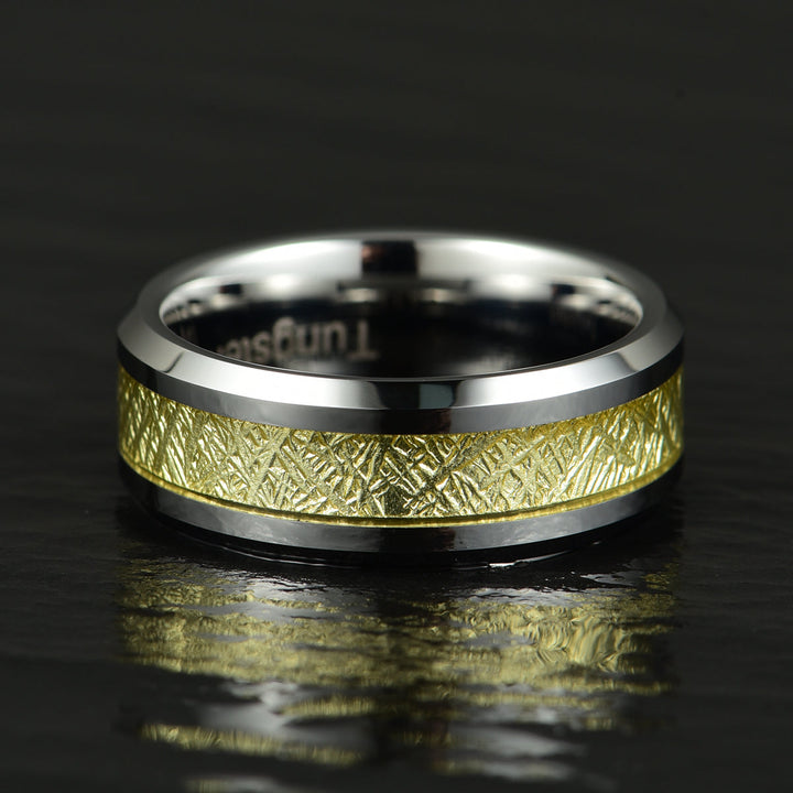 Silver Tungsten Gold Foil Men's Wedding Band 8MM - Rings By Pristine