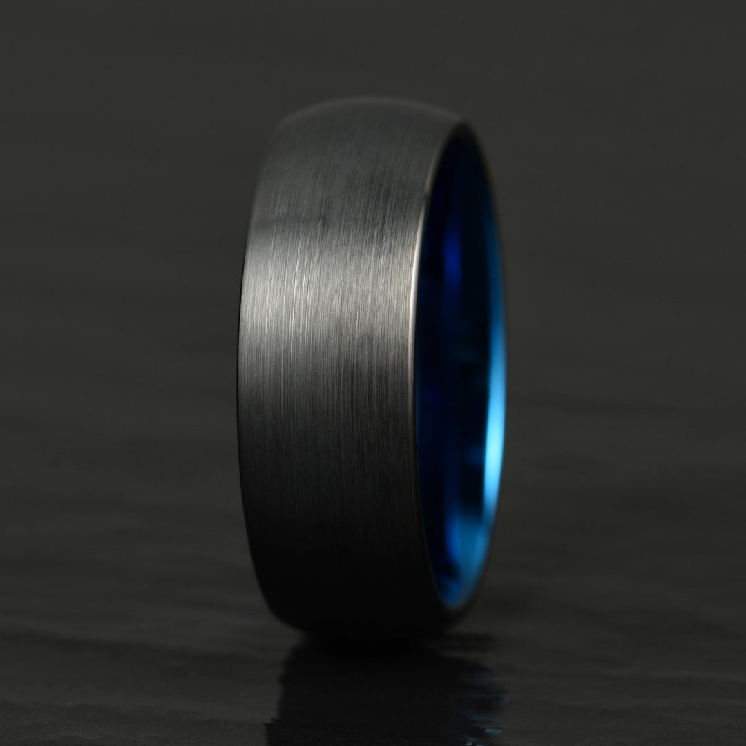 Black Tungsten Blue Inlay Pristine Passion Men's Wedding Band 8MM - Rings By Pristine