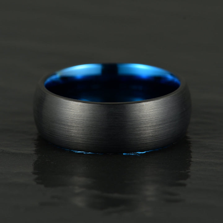 Black Tungsten Blue Inlay Pristine Passion Men's Wedding Band 8MM - Rings By Pristine