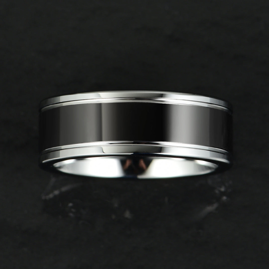 Black Glossy Tungsten Men's Wedding Band 8MM - Rings By Pristine