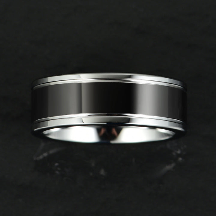 Black Glossy Tungsten Men's Wedding Band 8MM - Rings By Pristine