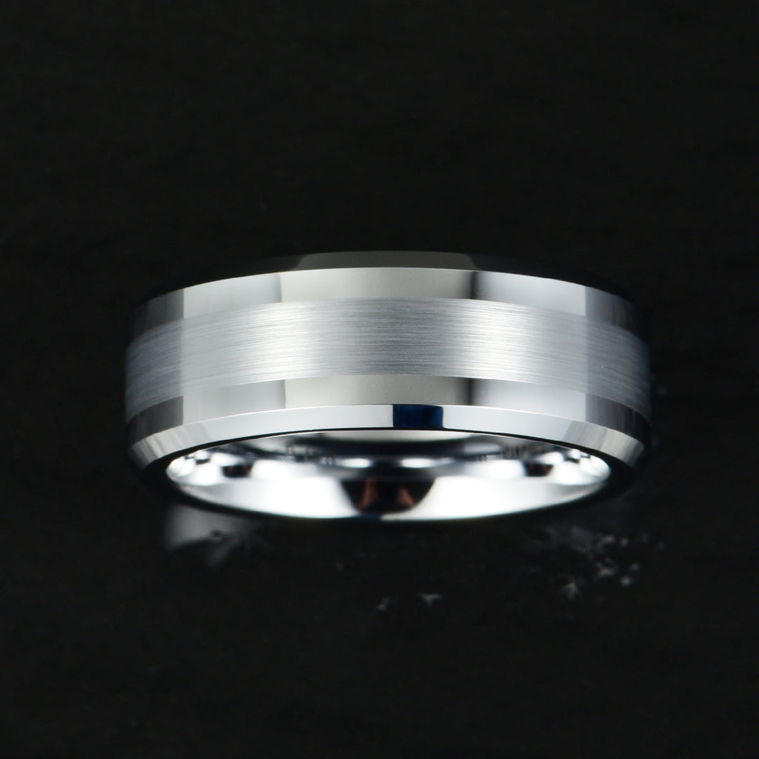 Silver Tungsten Brushed Men's Wedding Band 8MM - Rings By Pristine