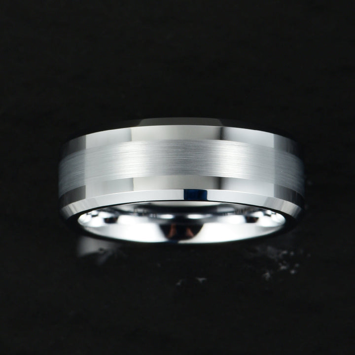 Silver Tungsten Brushed Men's Wedding Band 8MM - Rings By Pristine