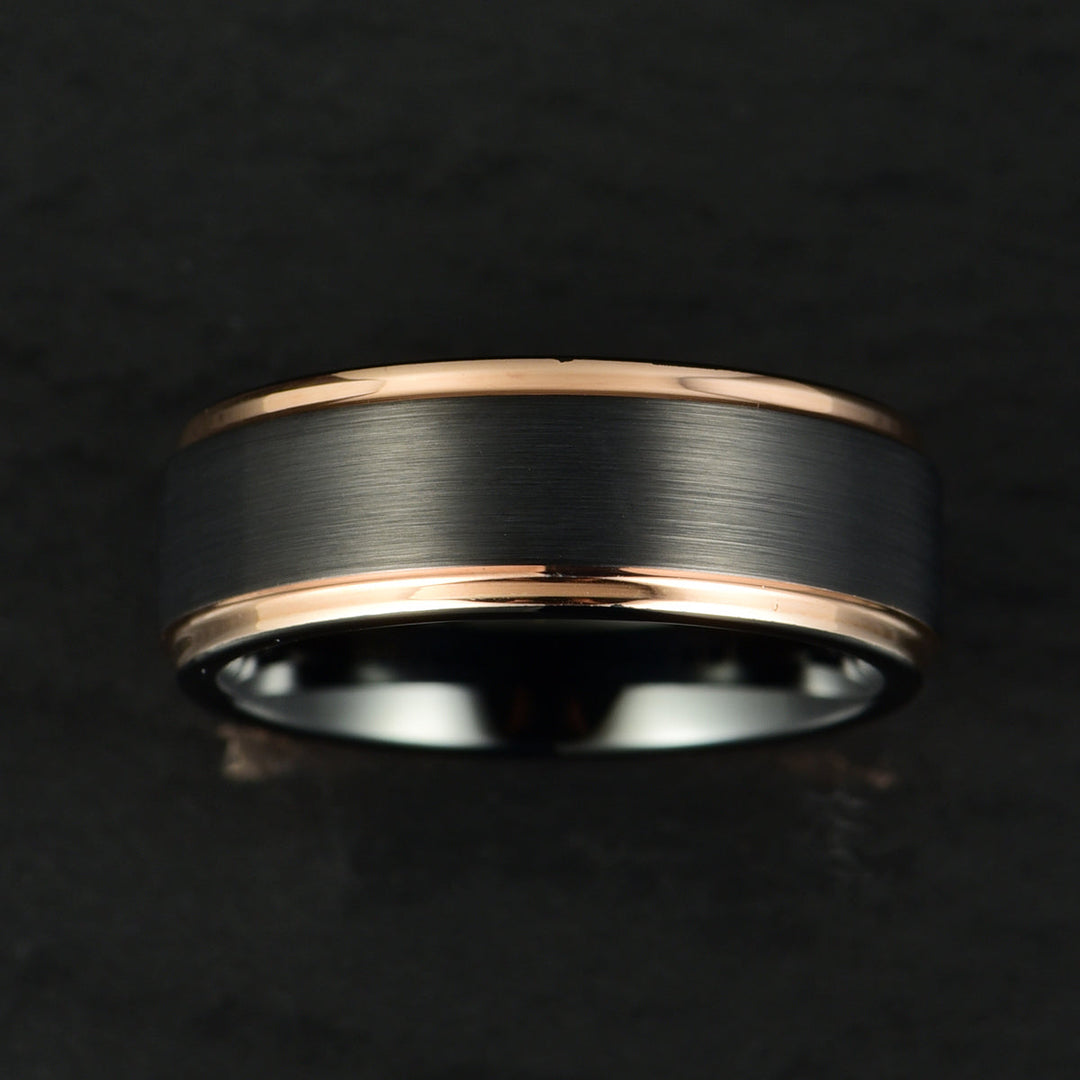 Black Tungsten Rose Inlay Men's Wedding Band 8MM - Rings By Pristine