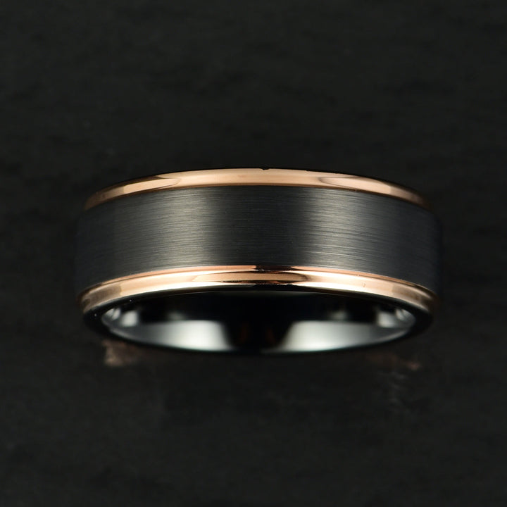 Black Tungsten Rose Inlay Men's Wedding Band 8MM - Rings By Pristine