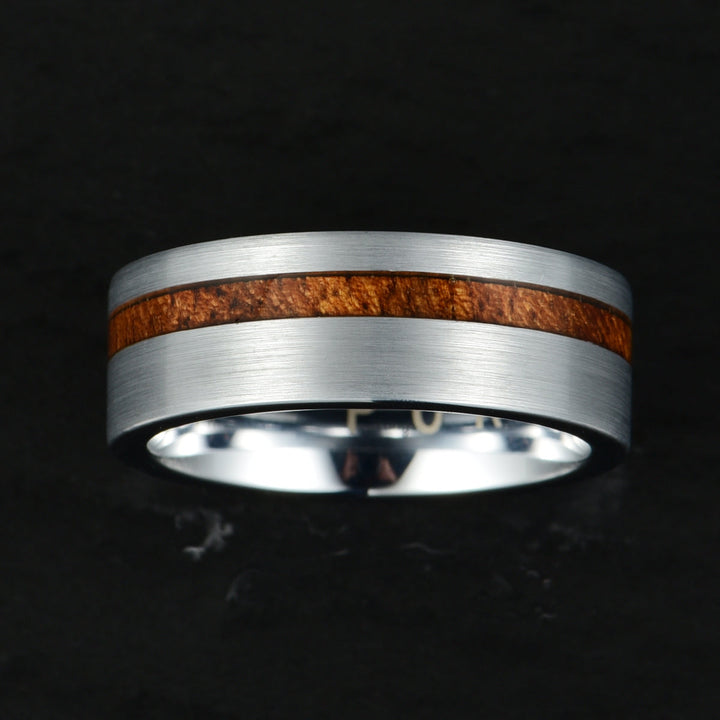 Silver Tungsten Koa Wood Inlay Men's Wedding Band - Rings By Pristine