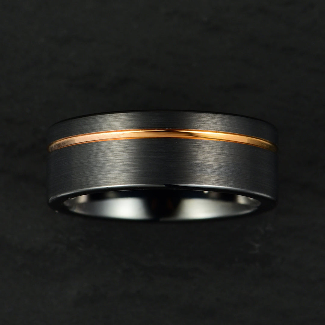 Tungsten Yellow Inlay Men's Wedding Band 8MM - Rings By Pristine