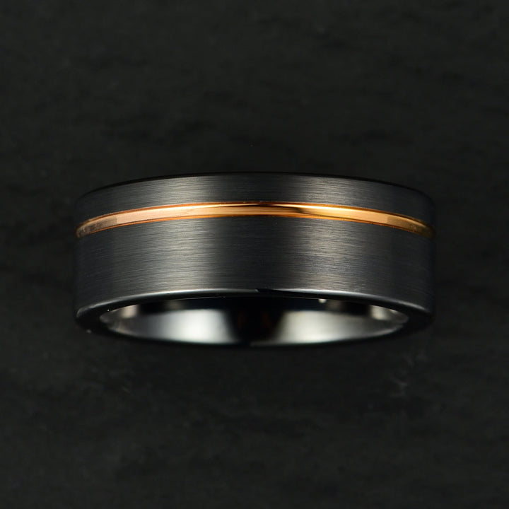 Tungsten Yellow Inlay Men's Wedding Band 8MM - Rings By Pristine