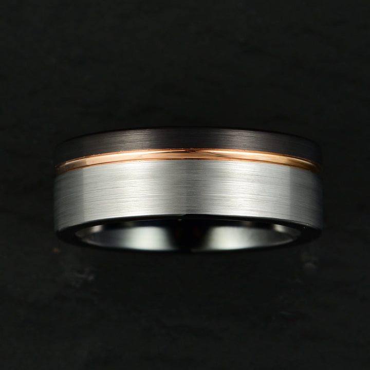 Three Tone Tungsten Men's Wedding Band 8MM - Rings By Pristine