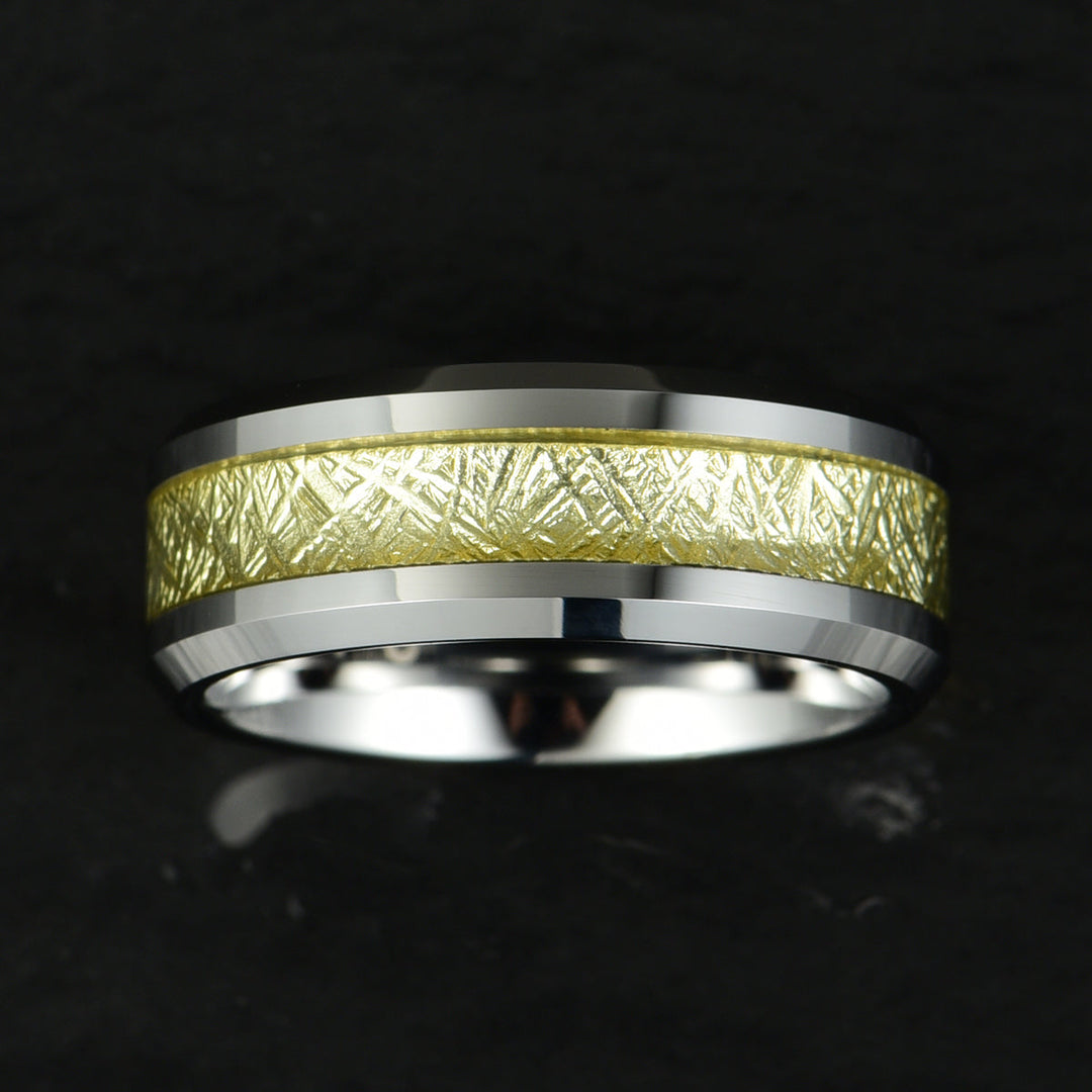 Silver Tungsten Gold Foil Men's Wedding Band 8MM - Rings By Pristine