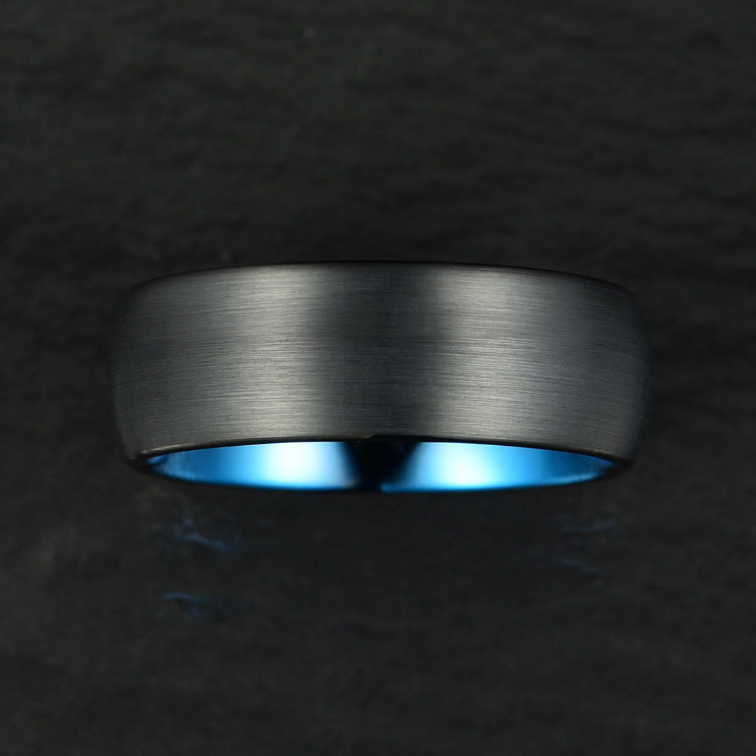Black Tungsten Blue Inlay Pristine Passion Men's Wedding Band 8MM - Rings By Pristine