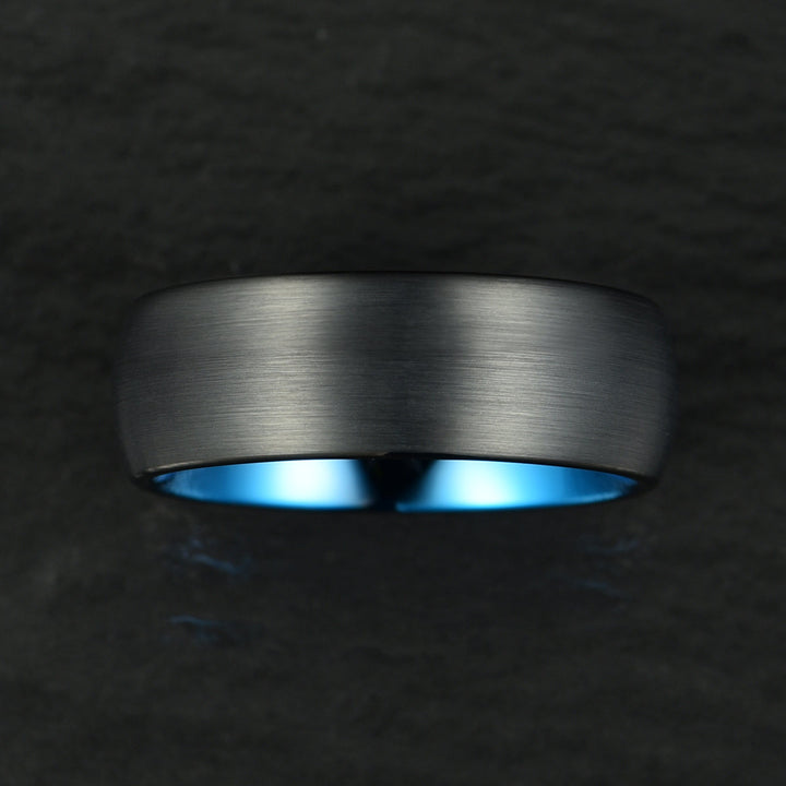 Black Tungsten Blue Inlay Pristine Passion Men's Wedding Band 8MM - Rings By Pristine