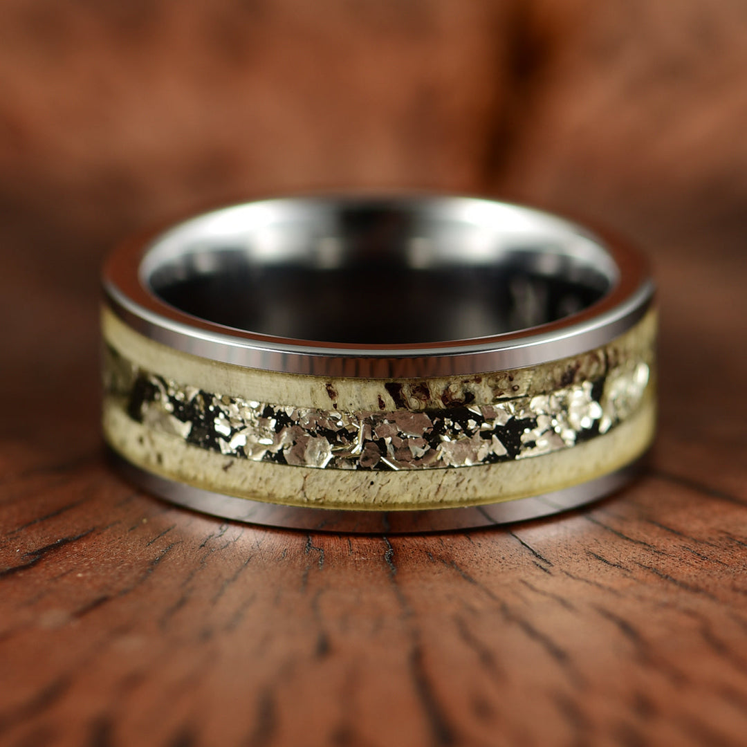 Tungsten Antler Gold Foil Men's Wedding Band 8MM