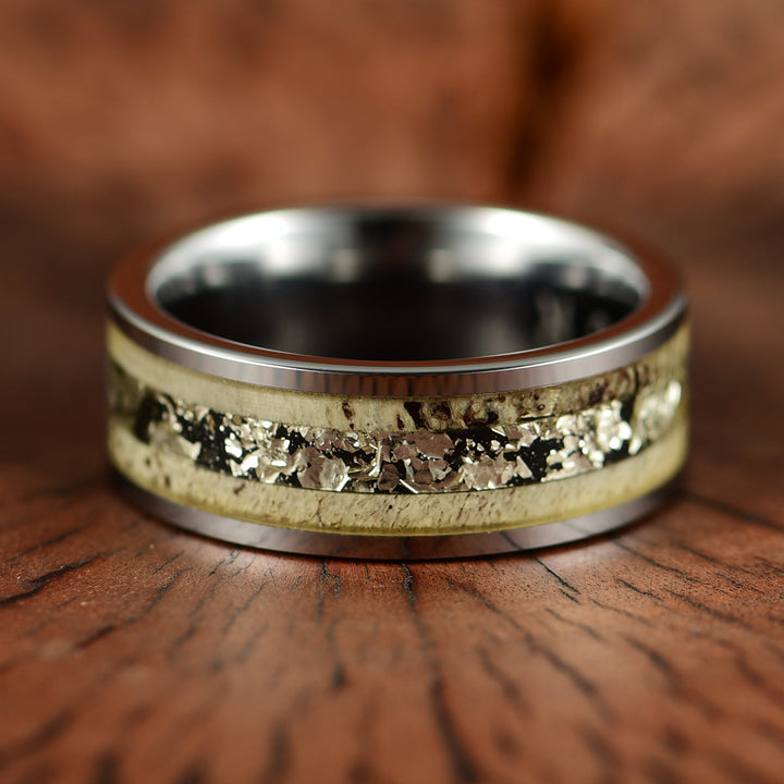 Tungsten Antler Gold Foil Men's Wedding Band 8MM