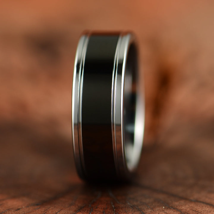 Black Glossy Tungsten Men's Wedding Band 8MM - Rings By Pristine