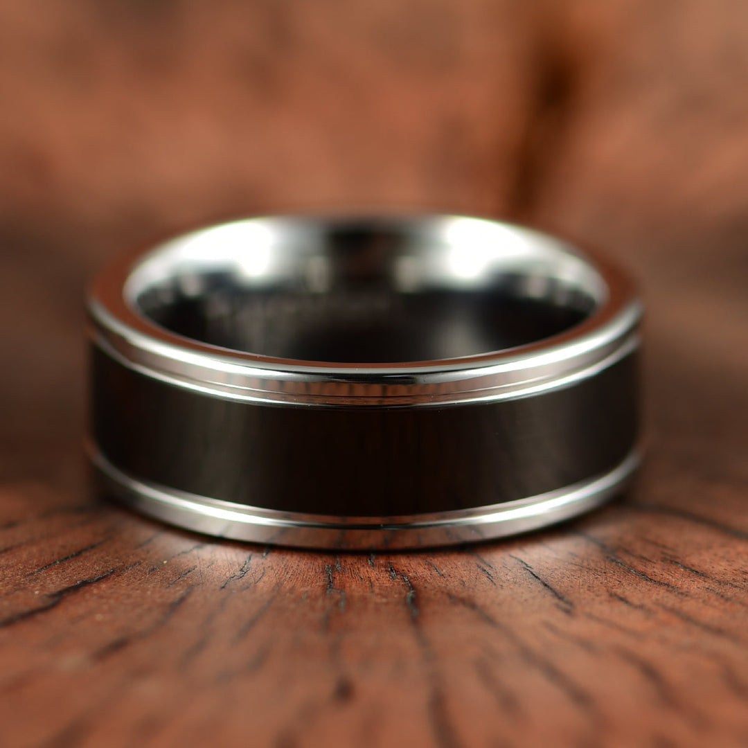 Black Glossy Tungsten Men's Wedding Band 8MM - Rings By Pristine