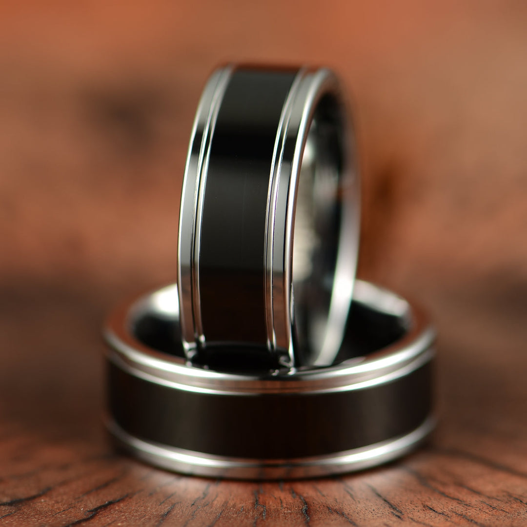 Black Glossy Tungsten Men's Wedding Band 8MM - Rings By Pristine