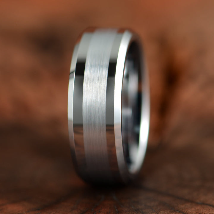 Silver Tungsten Brushed Men's Wedding Band 8MM - Rings By Pristine