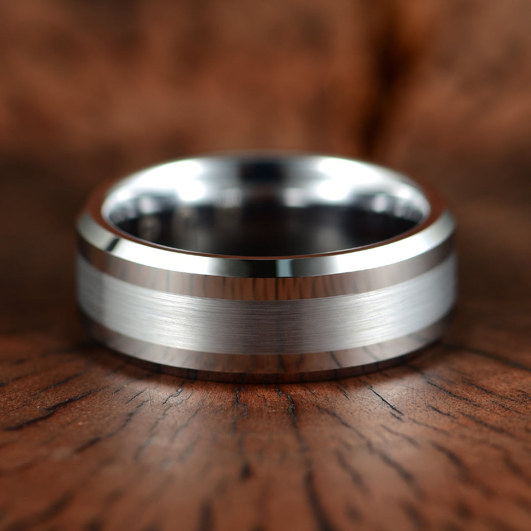 Silver Tungsten Brushed Men's Wedding Band 8MM - Rings By Pristine