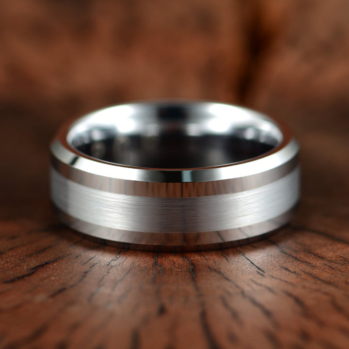 Silver Tungsten Brushed Men's Wedding Band 8MM - Rings By Pristine