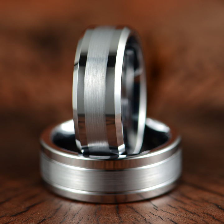 Silver Tungsten Brushed Men's Wedding Band 8MM - Rings By Pristine