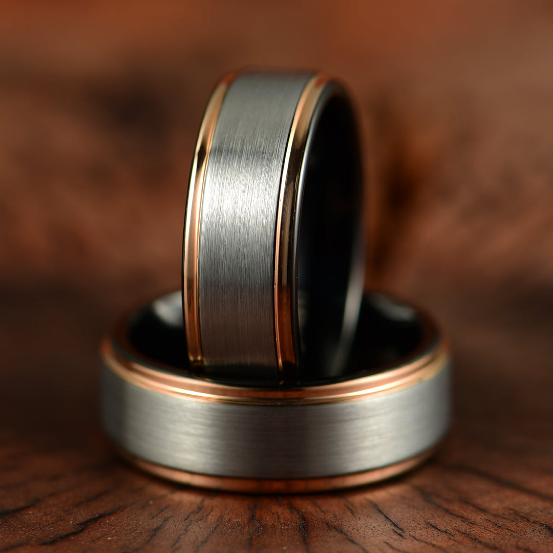 Two Tone Tungsten Men's Wedding Band 8MM - Rings By Pristine