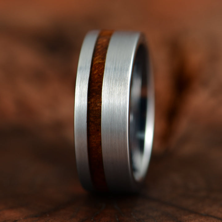 Silver Tungsten Koa Wood Inlay Men's Wedding Band - Rings By Pristine