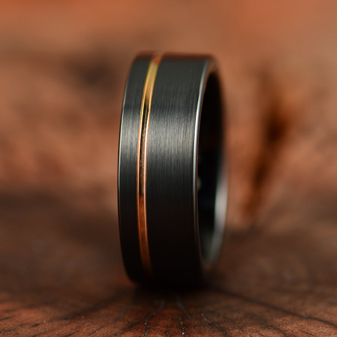 Tungsten Yellow Inlay Men's Wedding Band 8MM - Rings By Pristine