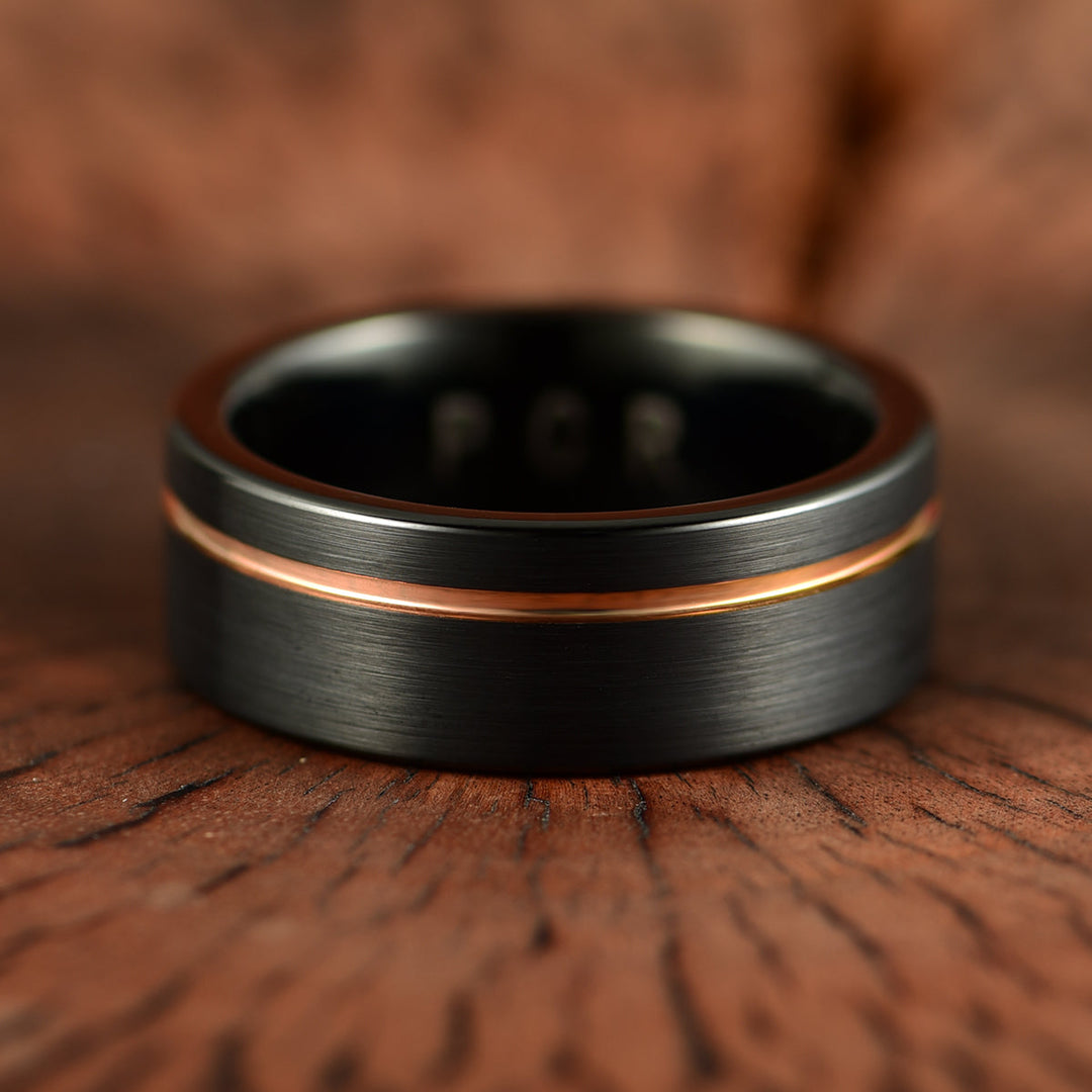 Tungsten Yellow Inlay Men's Wedding Band 8MM - Rings By Pristine