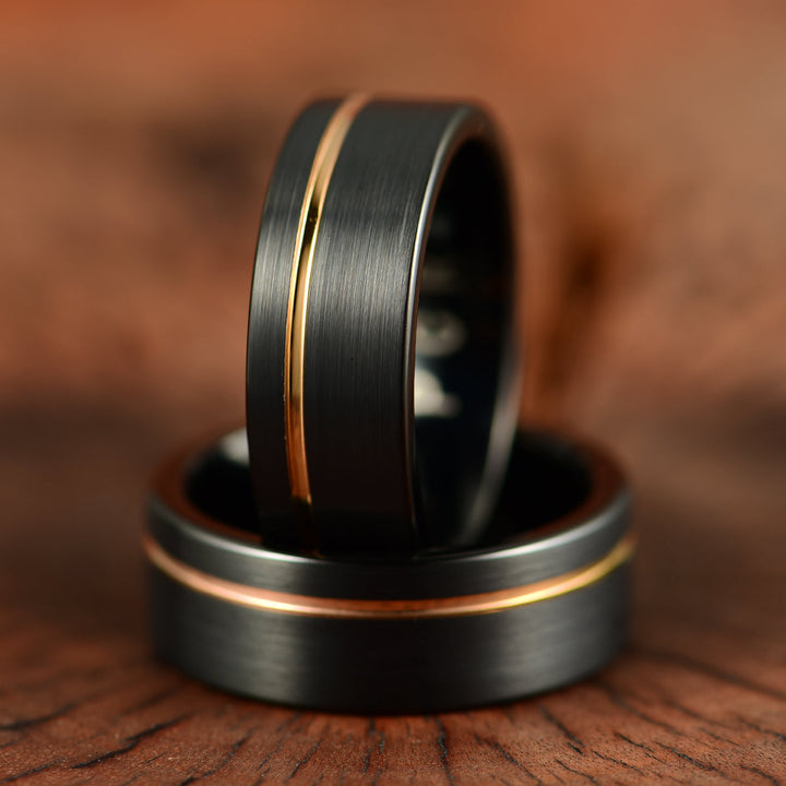 Tungsten Yellow Inlay Men's Wedding Band 8MM - Rings By Pristine